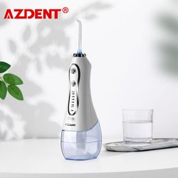 Whitening AZDENT HF6 Portable 5 Modes Electric Oral Irrigator USB Rechargeable Electric Water Flosser 300ML Adults Teeth Cleaner 5 Tips