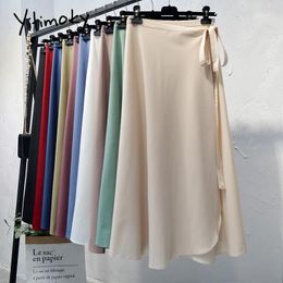 Dresses Yitimoky Wrap Skirts Summer Womens Black Long Skirts for Women Midi Skirt Haruku White Aline Solid Casual High Waist 2022