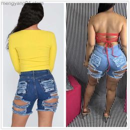 Women's Shorts 2021 Summer New Woman Fashion Ripped Shorts Jeans High Waist Sexy Elastic Denim Shorts Top Quality Wholesale Price S-2XL T230603