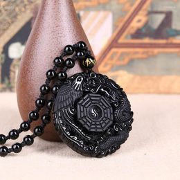 Pendant Necklaces Black Obsidian Carving Dragon And Phoenix Necklace Lucky Pendants