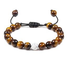 Beaded Tiger Eye Beads Bracelet Men Charm Natural Stone Braslet For Women Braided Rope Adjustable Yoga Bracelets Jewellery Gift Pseras Dhcps