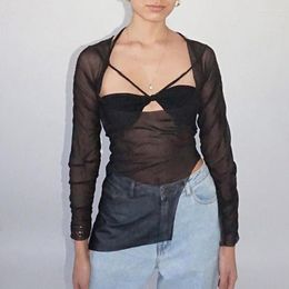 Women's T Shirts 2023 Women'S Two Piece Sheer Halter Tube Top Set Solid Pleated Bra With Outer Mesh High Street Shirt