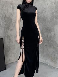 Dresses Goth Dark Romantic Gothic Veet Aesthetic Dresses Vintage Women Black Bandage Slithem Bodycon Dress Sexy Evening Wear Cheongsam