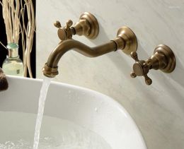 Kitchen Faucets Antique Brass Wall Mount Bathroom 3PCS Dual Cross Handles Tub Faucet Sink Mixer Taps Atf050