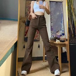 Capris Lucy ver Vintage Brown Black Shiny Jeans Women's Spring/Summer 2022 High Waist Denim Trousers Y2K Korean Street Clothing Pants P230602