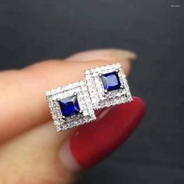 Stud Earrings Real Natural Sapphire For Women Pure 925 Sterling Silver Fashion Jewellery Classic