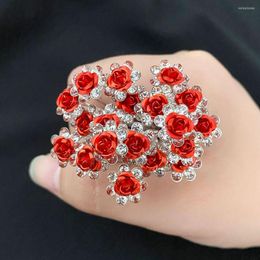 Hair Clips IFME 20 Pcs Women U-shaped Pin Metal Barrette Clip Hairpins Red Rose Crystal Accessories Wedding Hairstyle Design Tools