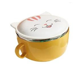 Dinnerware Sets Ceramic Containers Lids Instant Noodle Bowl Practical Noodles 16X14X14CM Storage Heat-resistant Yellow Plastic Cartoon Child