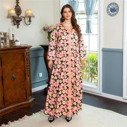 Ethnic Clothing 2023 Spring Eid Mubarak Floral Print Muslim Women Abaya Vintage Casual Maxi Dress Turkey Arab Robe Kaftan Dubai Jalabiya