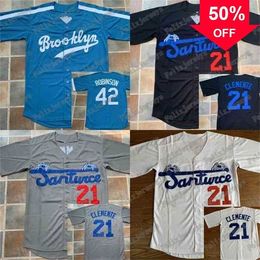 Xflsp GlaC202 21 Roberto Clemente Brooklyn 42 Jackie Robinson Baseball Jersey Double Stitched Name and Number Fast