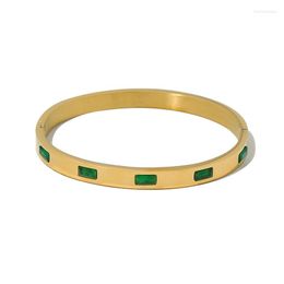 Bangle ANEEBAYH Luxury Green Cubic Zirconia Stainless Steel Metal 18k Gold Plated Bracelet Waterproof Statement Wrist Jewellery