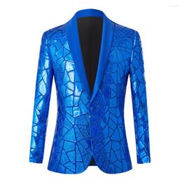 Men's Suits Shiny Blue Sequins Bling Glitter Blazer Men 2023 Shawl Collar One Button Tuxedo Suits&Blazer Mens Wedding Party Stage