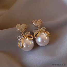 Charm Fashion Heart Pearl Drop Earrings For Women Exquisite Bowknot Girls Party Wedding Jewellery Gift R230603