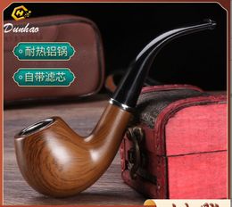 Hookahs New Imitation Ebony Exquisite Polished Resin Ring Pipe Old Style Hammer Craft Retro Smooth Curved Tobacco Set