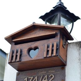 Garden Decorations Outdoor Wooden Post Box Letter Mailbox Secure Lockable Wall Mounted Letterbox Rainproof Suggestion Decoration 230603