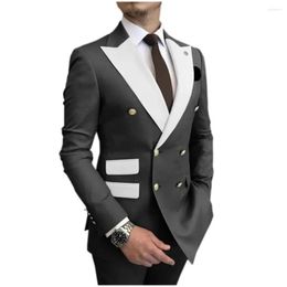 Men's Suits Black Double Breasted Men White Peaked Lapel Wedding Groom Tuxedos Man Wear Prom Dresses Blazer 2 Pieces Jacket Pants