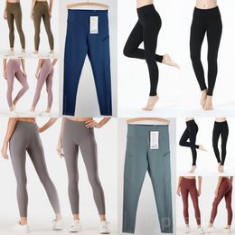 Lu Align Lu Women Yoga Sport Pant Fitness Trousers Naked Sweatpants Pockets Leggings Mid Rise Exercise Yogas Pants Girl Buttock lifting Swift Speed