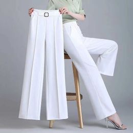 Capris Fashionable Office Belt Straight Set Spring/Summer 2023 High Waist Pocket Wide Leg Trousers Women's Full Matching Casual Pants P230602