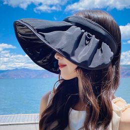 Wide Brim Hats Women Uv-Proof Sunshade Black Rubber Sun-Proof Shell Hat Outdoor Hair Hoop Large Empty Roof Foldable Fisherman