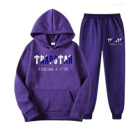 Men's T Shirts Brand TRAPSTAR Printed Sportswear Men 15 Colours Warm Two Pieces Set Loose Hoodie Sweatshirt Pants Jogging2023