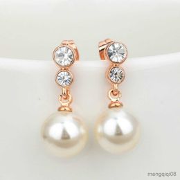 Charm Pearl Drop Earrings For Women Rose Gold Colour Wedding Bride Female Earings Fashion Jewellery 2023 R230603