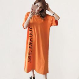 Dresses Korean Style Women Summer Cotton Letter Printed Tshirt Long Dress Loose Large Size 4XL Womens Casual Dress Vestidos Daily Wear