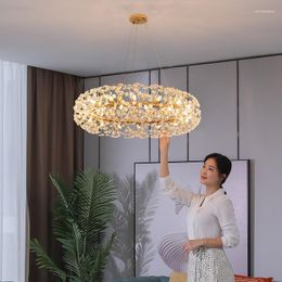 Chandeliers LED Pendant Lamp Light Art Chendant Luxury Crystal Gold Ring Living Room Dining Bedroom Design Round Home Decor