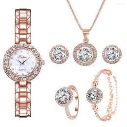 Wristwatches 6PCS Watch Set Women Luxury Fashion Ladies Rose Gold Quartz Crystal Dress Watches