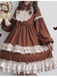 Dress Cute Women's Lolita Op Dress Flouncing Trim Japanese Haruku Long Sleeves Victorian Dress Vestidos Gothic Lolita Cosplay