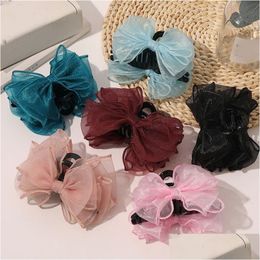 Clamps Bowknot Mesh Hair Clip Yarn Ribbon Hairpin Organza Bow Tie Claws Geometric Barrettes Fairy Headwear Accessories Drop Delivery Dhtfs