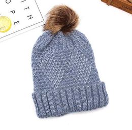 Winter Women Knitted brushed Hat Girls Men Warm fleece Pom Pom big Fur ball Wool thick Hat Lady Skull Beanie casual Crochet Ski Outdoor Caps