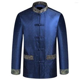 Men's Jackets Autumn Long Sleeved Embroidery Silk Satin Jacket Coat Chinese Style Button Costume Streetwear Men Windbreaker Novelty