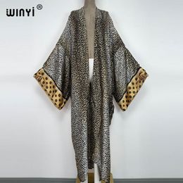 Cover-up 2022 Winyi Summer Beach Wear Swim Suit Cover Up Sweet Lady Boho Cardigan Leopard Print Sexy Holiday Long Sleeve Kimono Kaftan