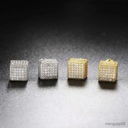 Charm Hip Hop Cube Iced Out Stud Earrings For Women Square Crystal Earring Men Jewellery R230603