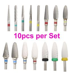 Bits 10pc/Set Milling Cutter Carbide Ceramic Nail Drill Bits Electric Manicure Files Cuticle Remove Burr Gel Polish Tools Accessories