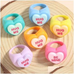 Band Rings Korean Colorf Geometric Heart Letter Acrylic Resin Ring For Women Party Jewellery Gifts Drop Delivery Dhdah