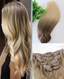 8 60 613 Full Head Clip In Human Hair Extensions Ombre Medium Brown Ombre Hair Light Blonde Balayage Highlights 7PCS a lot 120g2310646