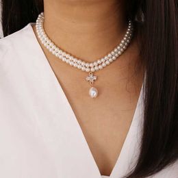 Hot Sales Fashion Gold Chain Jewelry Women Trendy Layered Pearl Choker Necklace Pearl Pendant Necklace Accessories Wholesale