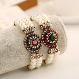 Link Bracelets European And American Handmade Jewellery Fashion Red Green Retro Luxury Pearl Bracelet