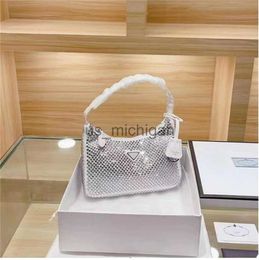 Evening Bags qw2022 Diamond Women Shoulder Bag 2022 New Crystal Handbags Summer Fashion Underarm Purses Luxury Totes Bling Nylon Quality Classic Shiny H J230603