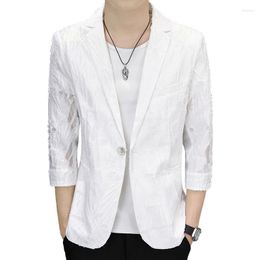 Men's Suits Mens Blazer Casual Office Summer Small Suit Men's Top Hollowed Out Three Quarter Blazers Spring
