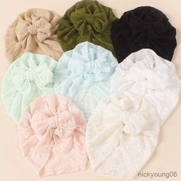 Hair Accessories Summer Thin Baby Turban Hat Gauze Bows Infant Todddler Beanie Solid Color Girl Elastic Cap Headwrap