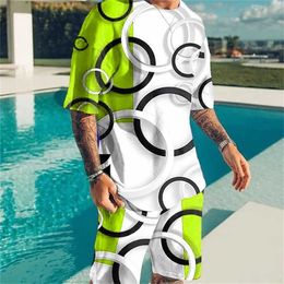 Tracksuits Summer Men's T-shirt Beach Shorts Set 3D Printed Crew Neckline Short Sleeve Clothing 2 Pieces Basic Classic Comfortable and Breathable P230603