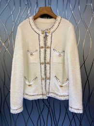 Women's Knits Wool Knitted Cardigans 2023 Autumn Winter Tops Coat Women Chest Pocket Deco Long Sleeve Casual White Apricot Black