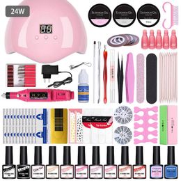 Kits Manicure Set Poly Nail Gel Set with Nail Lamp Semi Permanent Varnish Acrylic Extension Gel Kit electric Nail drill Nail Tools