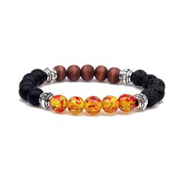 Charm Bracelets New Chakras 8Mm Fire Amber Black Lava Stone Bracelet Diy Aromatherapy Essential Oil Diffuser Jewellery Drop Delivery Dhuzb