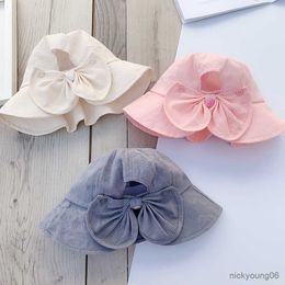 Hair Accessories Sweet Baby Girl Hat Summer Bowknot Bucket Soft Cotton Kids Beach Sun Cap