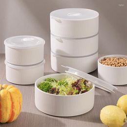 Storage Bottles Ceramic Round Fridge Fresh Food Container Bento Box With Lid Kitchen Lunch Organiser Refrigerator Accessories Bins