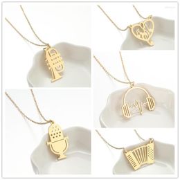 Chains Music Note Stainless Steel Necklace Sweet Heart Musical Pendant Fashion Jewellery Necklaces For Women Girl