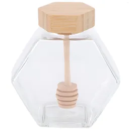Dinnerware Sets Hexagon Honey Pot Glass Jar With Wooden Dipper And Cork Lid Cover For Home Kitchen Clear 220ml